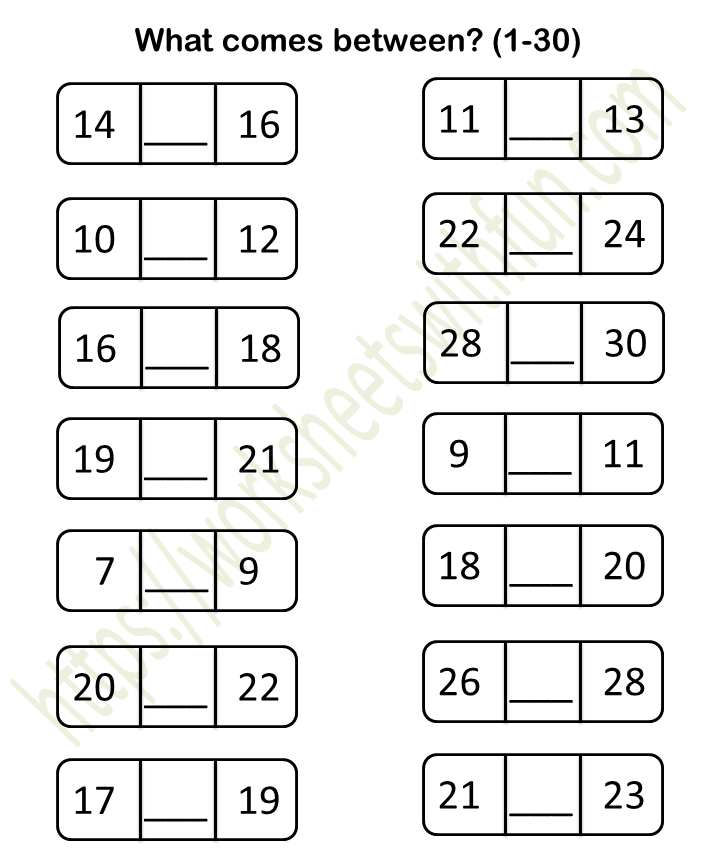 Mathematics - Preschool: Before - After - Between Worksheet 4 (1-30)